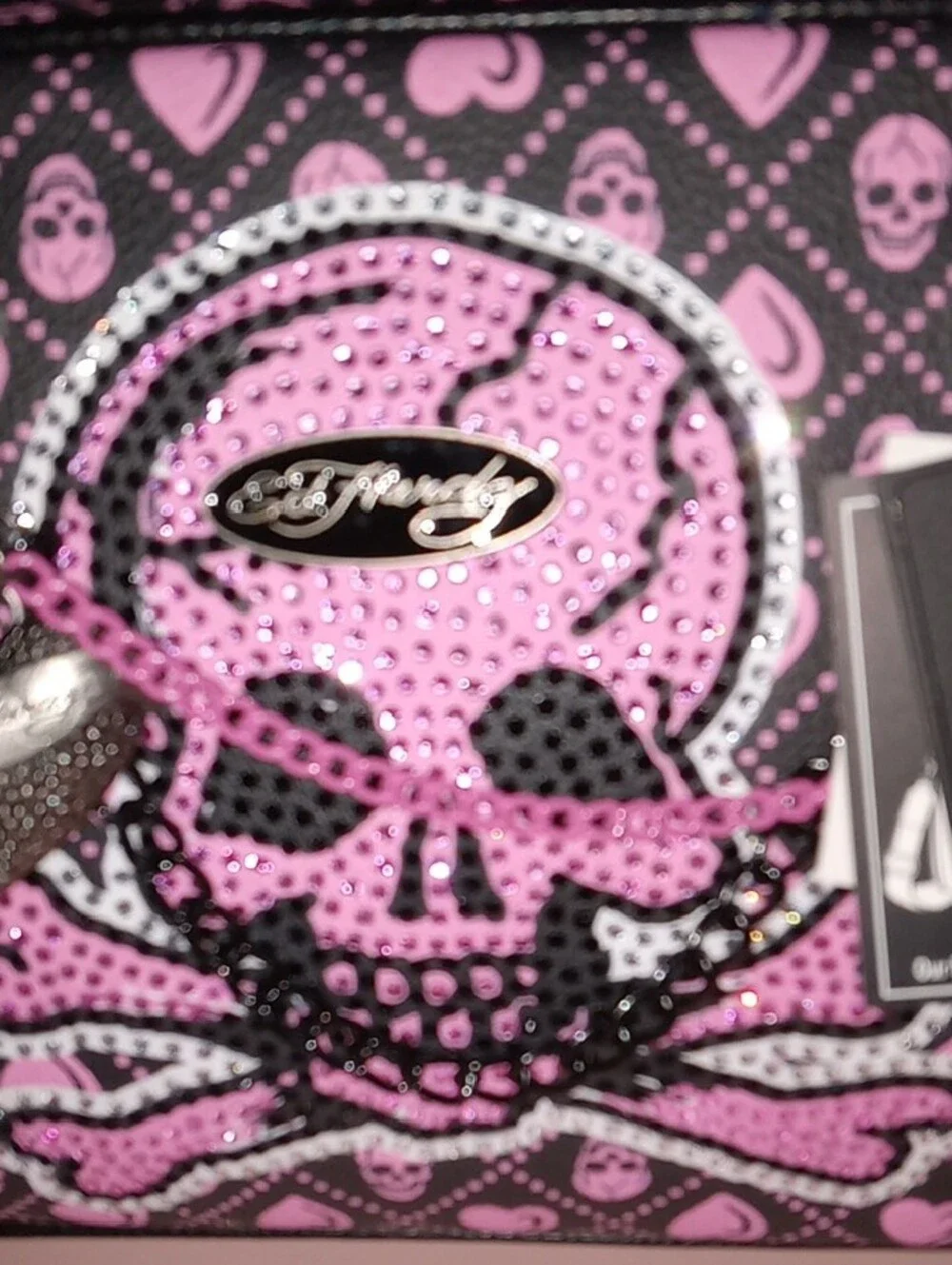 Pink Skull Ed Hardy Rhinestone Satchel NWTS